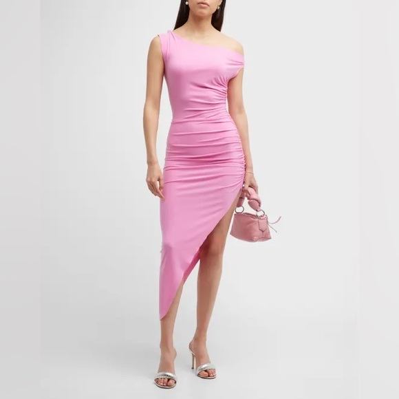 Norma Kamali Drop-Shoulder Side-Drape Asymmetric Gown